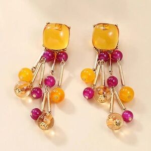 Multicolor Bead Cluster Dangle Earrings